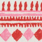 77331 | Toula Hand Blocked Linen Tape - Red & Pink Schumacher Toula Hand Blocked Linen Tape trim in Red & Pink (77331)