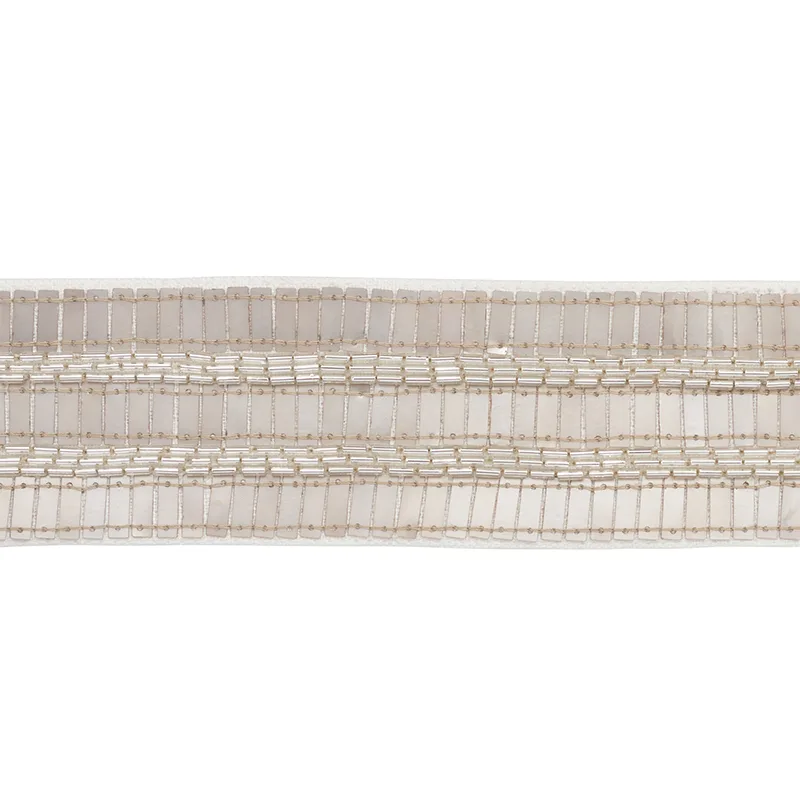 Schumacher Trento Beaded Tape trim in Platinum (77380)