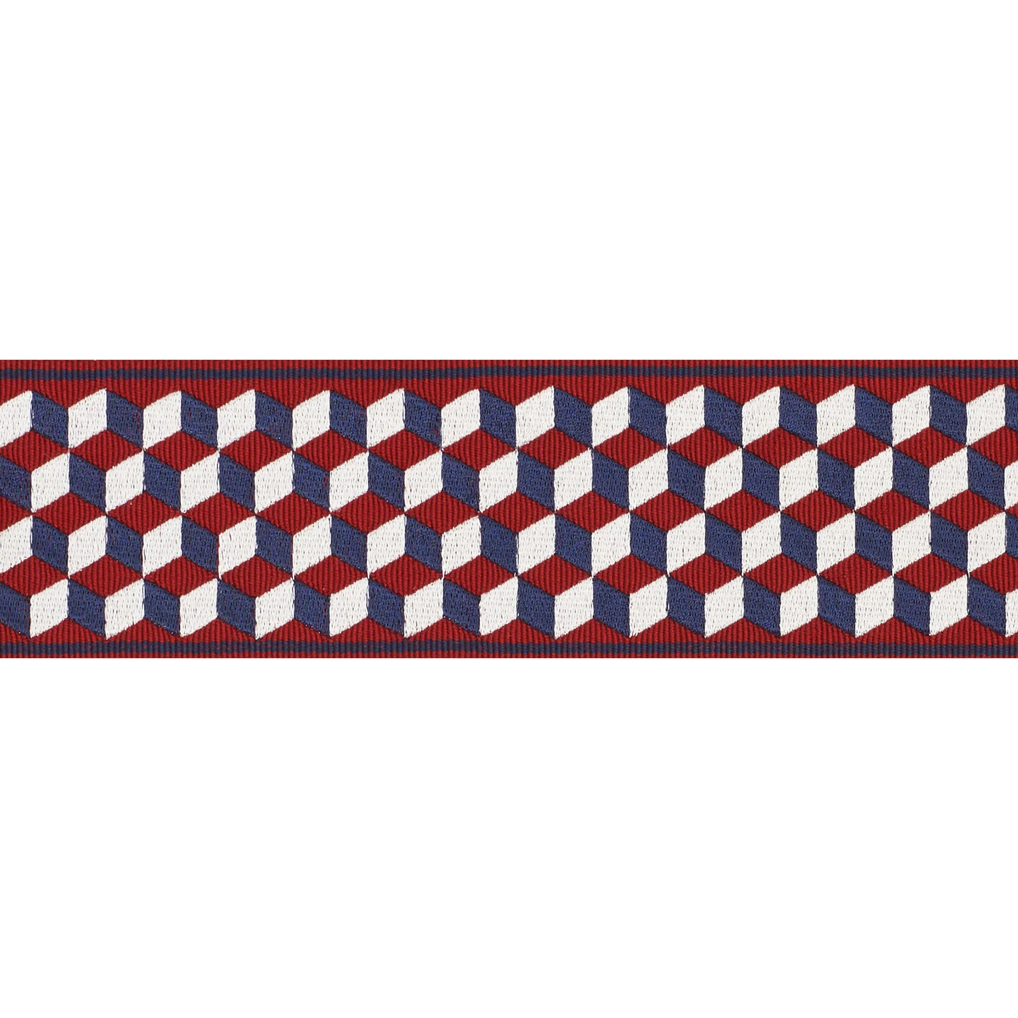 Schumacher Tumbling Blocks Tape trim in Rouge & Bleu (71262)