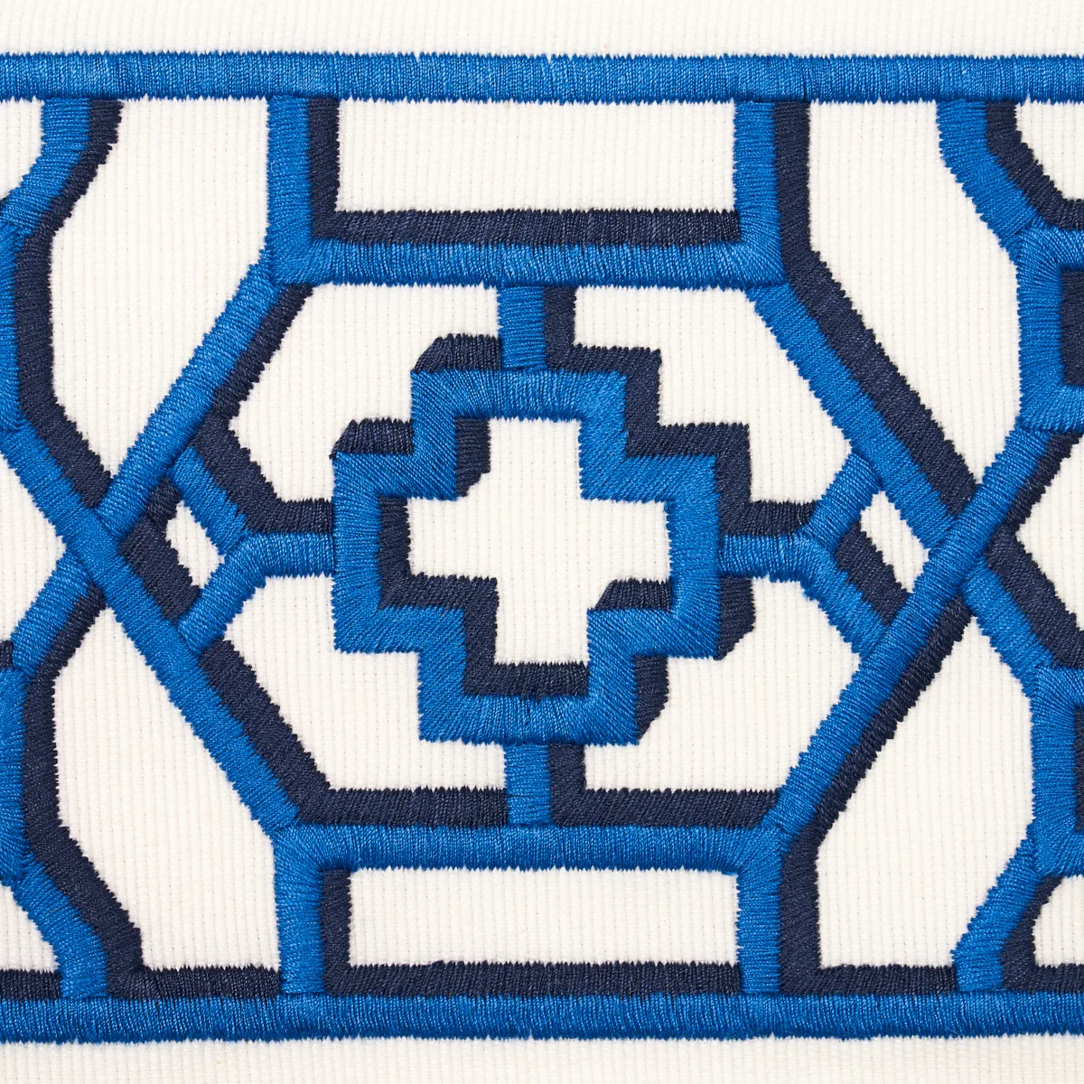 81280 | Zanzibar Trellis Tape - Blue Schumacher Zanzibar Trellis Tape trim in Blue (81280)