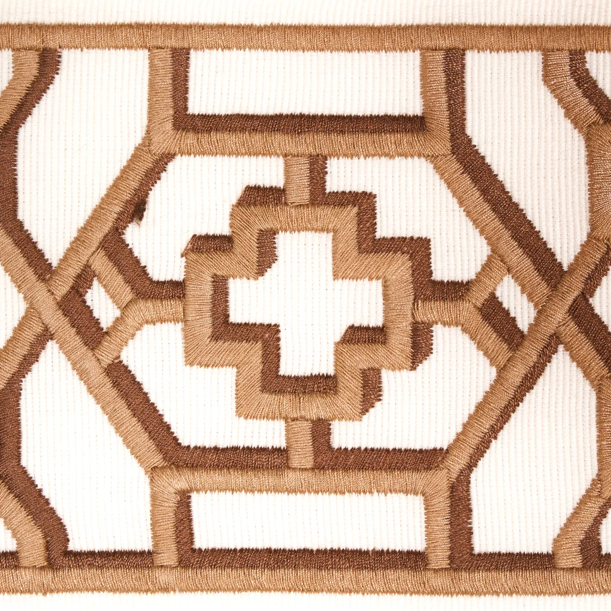81282 | Zanzibar Trellis Tape - Camel Schumacher Zanzibar Trellis Tape trim in Camel (81282)