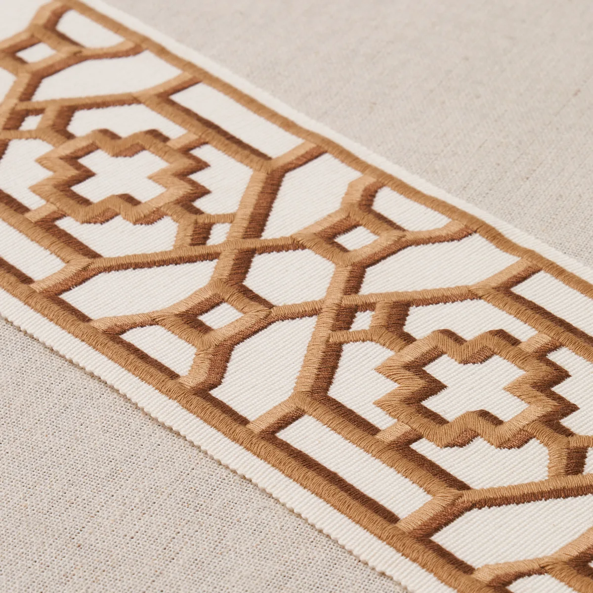 81282 | Zanzibar Trellis Tape - Camel Schumacher Zanzibar Trellis Tape trim in Camel (81282)