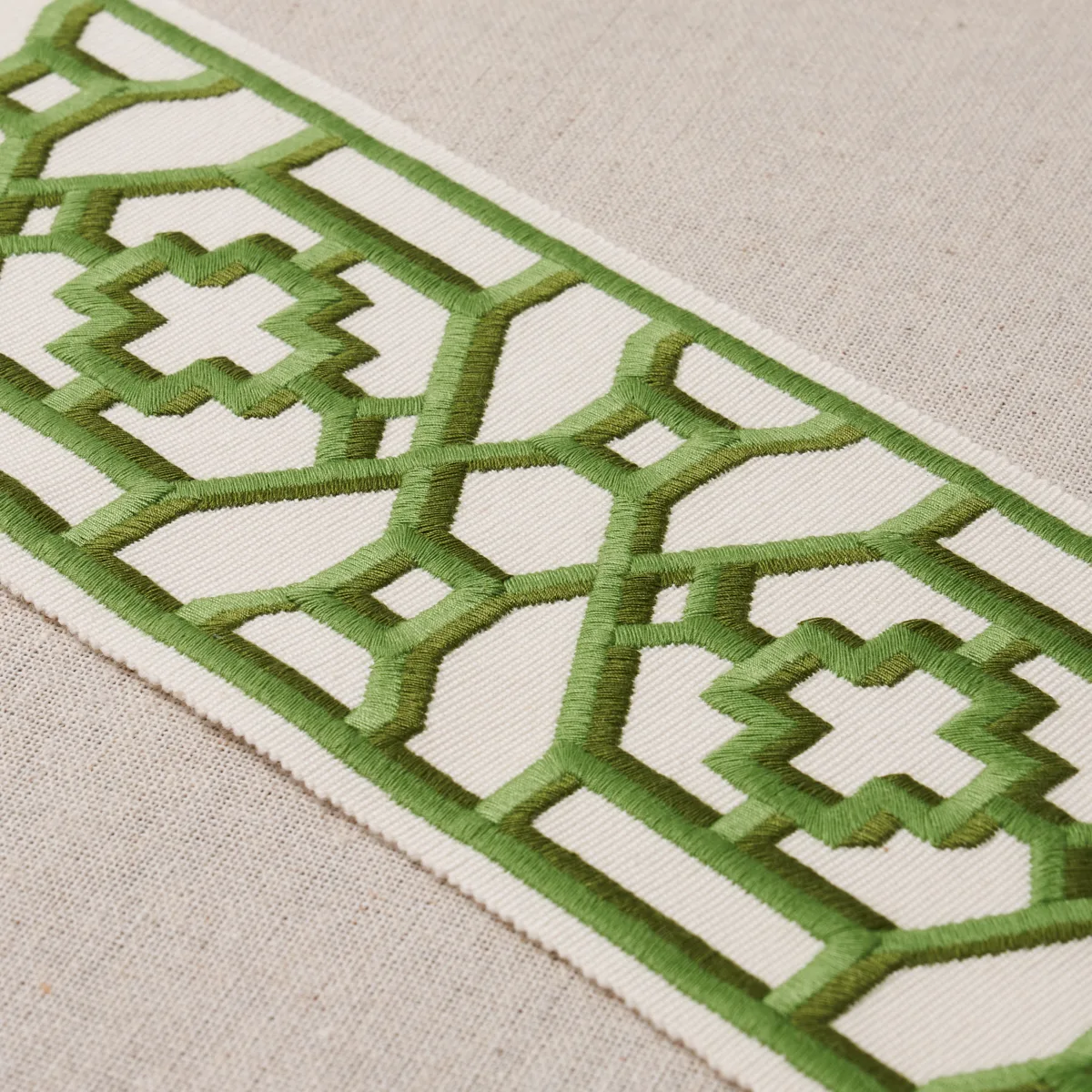 81281 | Zanzibar Trellis Tape - Jade Schumacher Zanzibar Trellis Tape trim in Jade (81281)