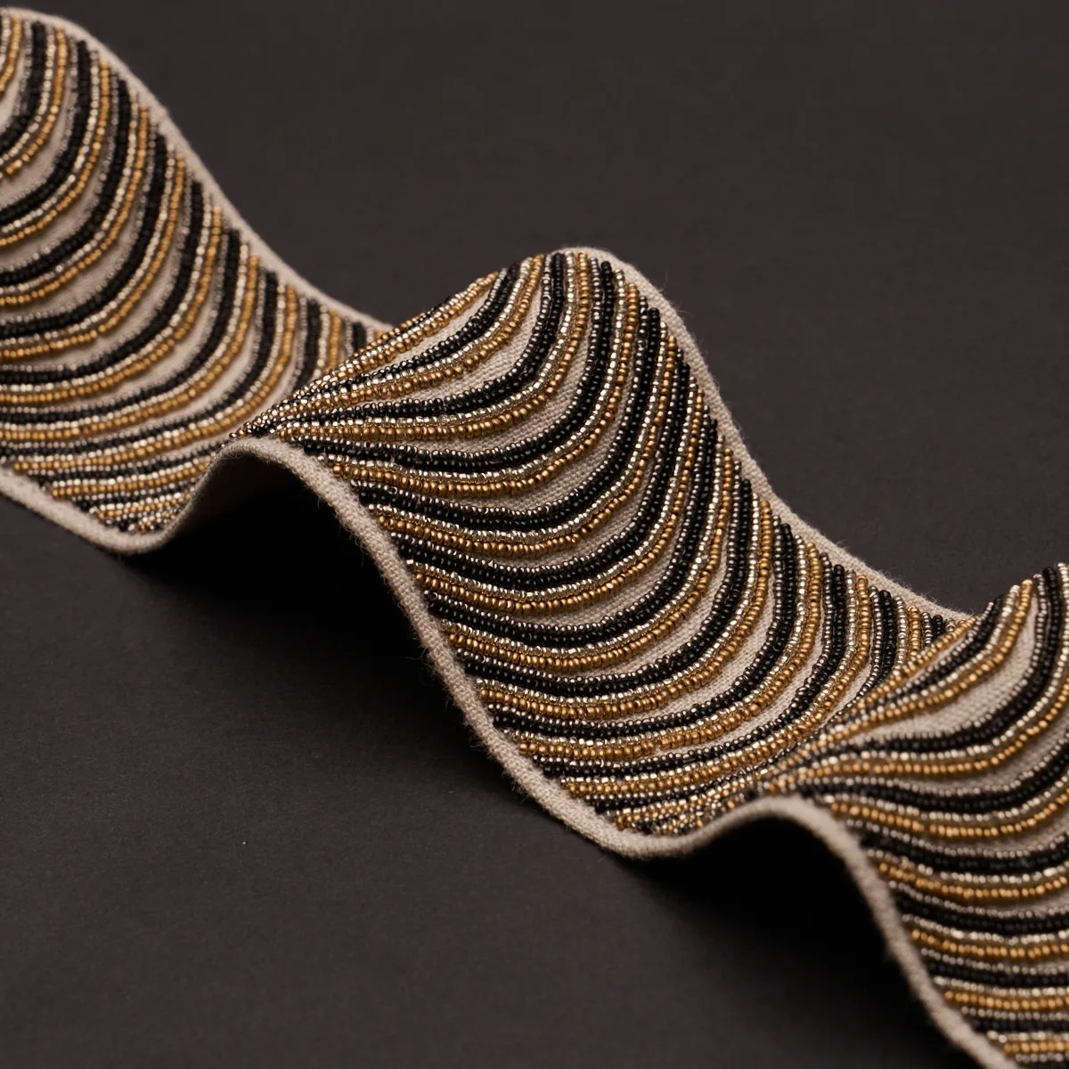85570 | Ziegfeld Hand Beaded Tape - Ebony Schumacher Ziegfeld Hand Beaded Tape trim in Ebony (85570)