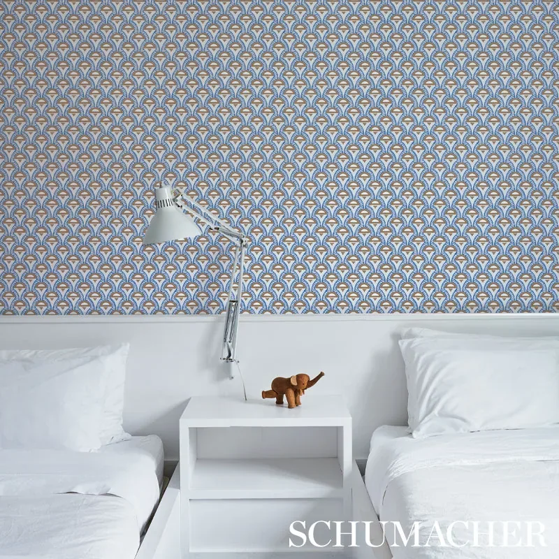 ABELINO - BLUE & BROWN Schumacher Wallpaper | Wallpaper Twin ABELINO BLUE & BROWN Schumacher Wallpaper wallpaper - SKU 5012081