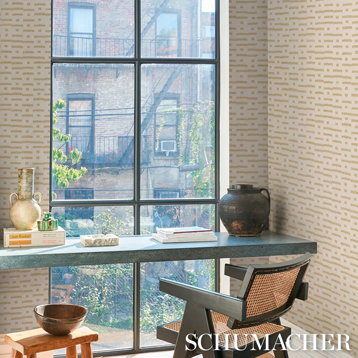 ABSTRACT IKAT SISAL BEIGE Schumacher Wallpaper wallpaper - SKU 5017591