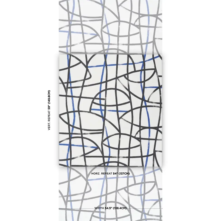 Schumacher ABSTRATTO wallpaper, color BLACK & COBALT, SKU 5009071
