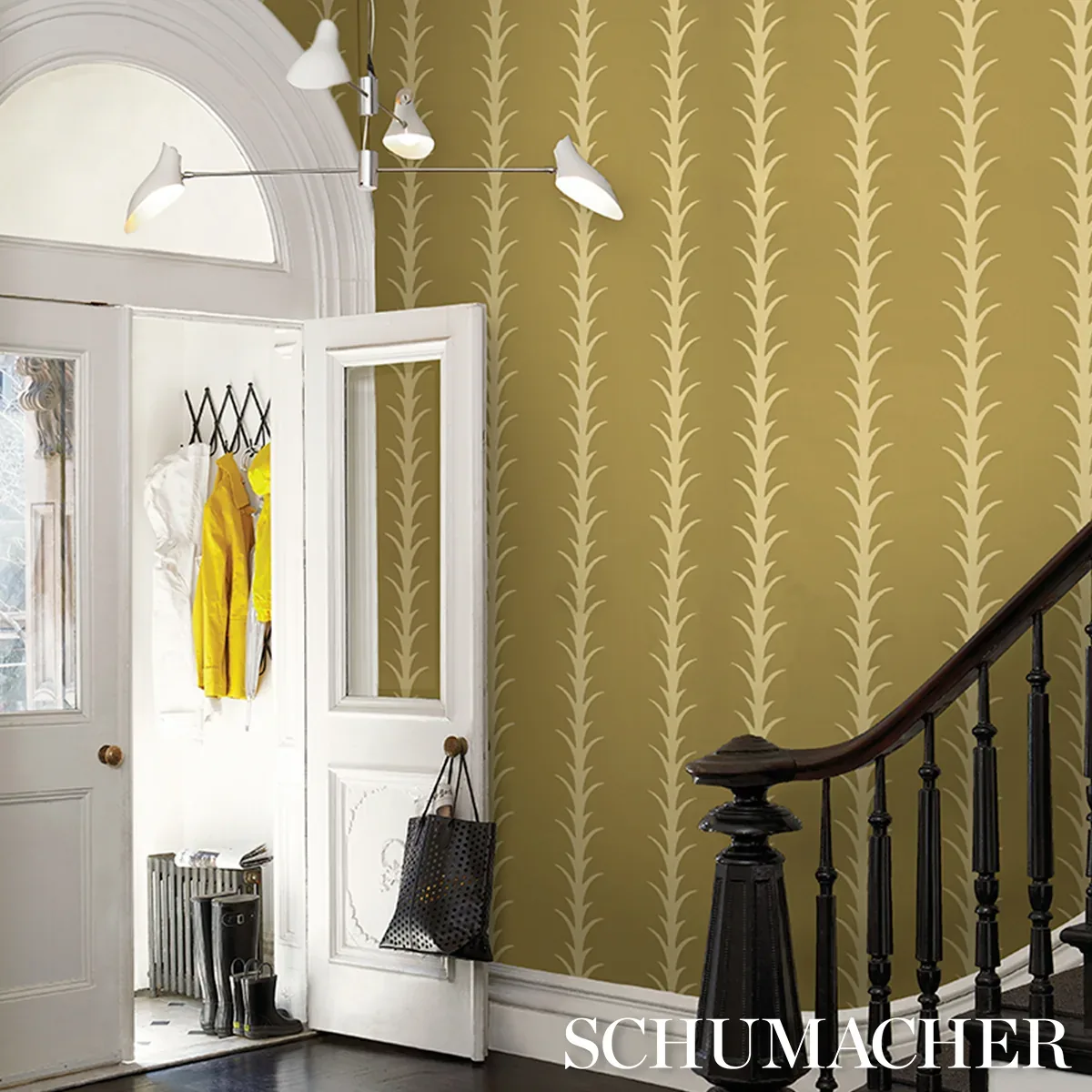 ACANTHUS STRIPE - ANIS ON CHARTREUSE Schumacher Wallpaper | ACANTHUS STRIPE ANIS ON CHARTREUSE Schumacher Wallpaper wallpaper - SKU 5014777