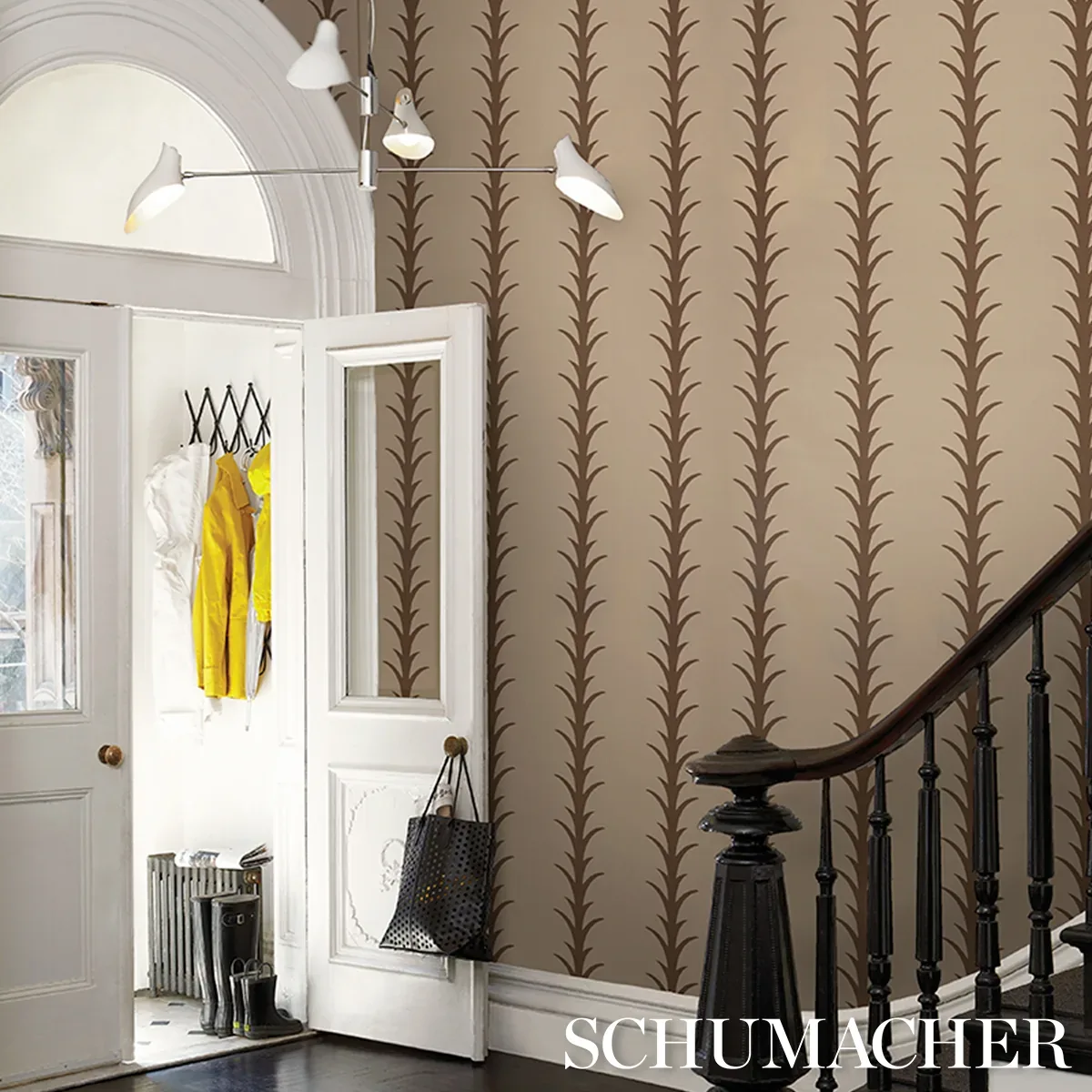 ACANTHUS STRIPE - BROWN ON BEIGE Schumacher Wallpaper | Wall ACANTHUS STRIPE BROWN ON BEIGE Schumacher Wallpaper wallpaper - SKU 5014774