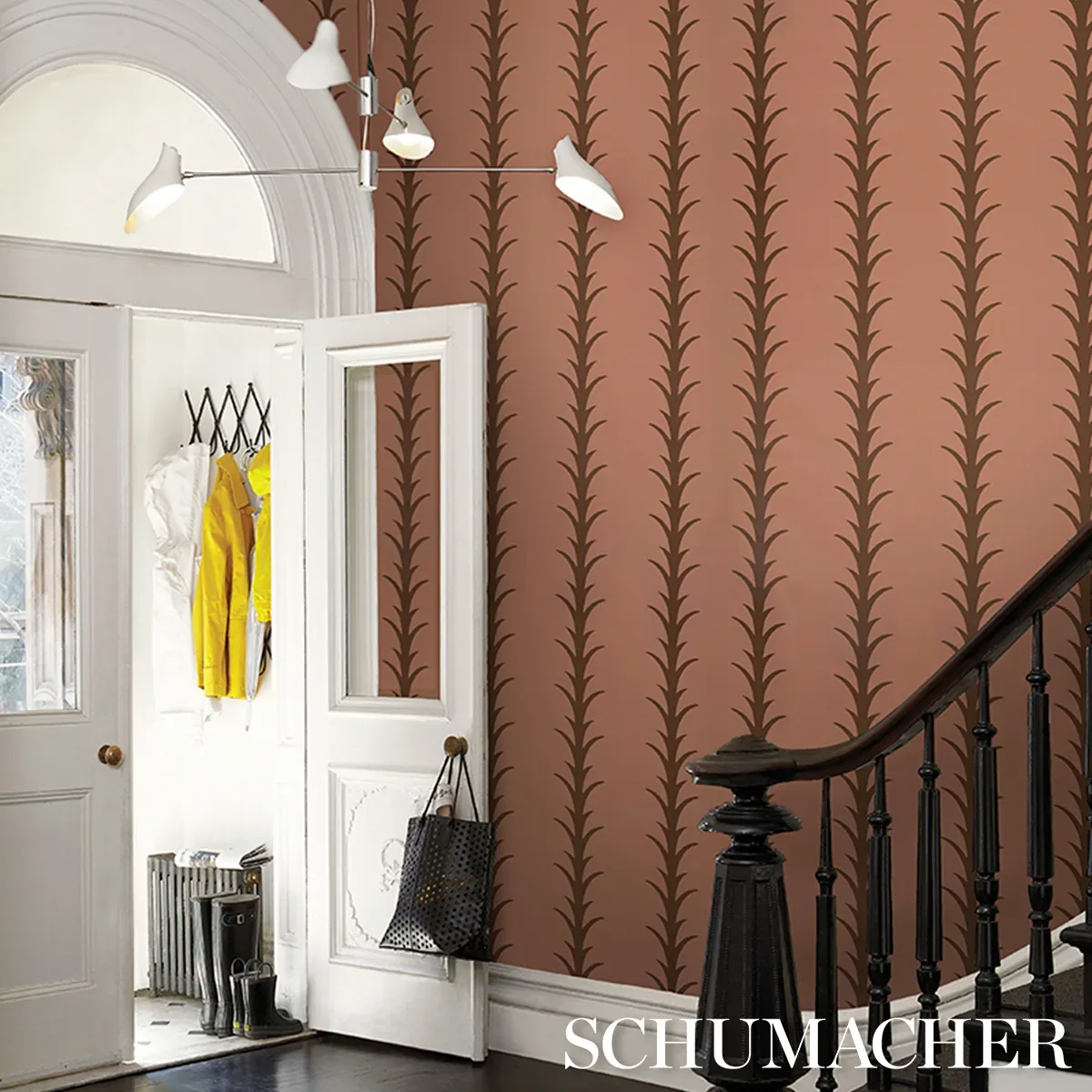 ACANTHUS STRIPE BROWN ON ROSEWOOD Schumacher Wallpaper wallpaper - SKU 5014778