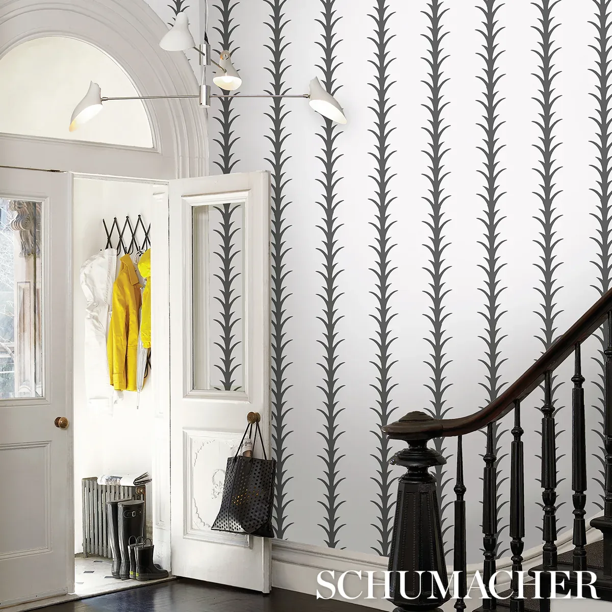 ACANTHUS STRIPE CARBON ON IVORY Schumacher Wallpaper wallpaper - SKU 5014773
