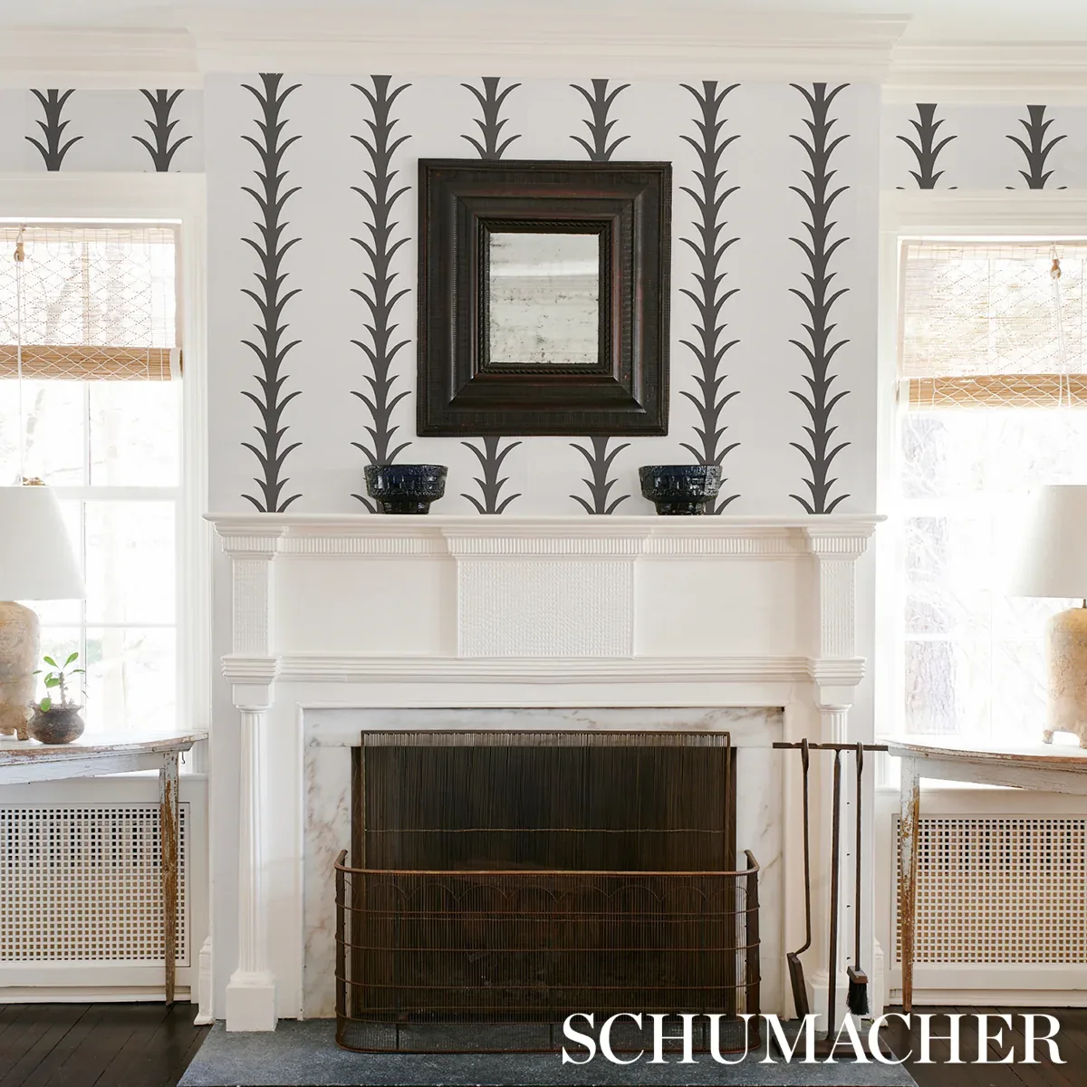 ACANTHUS STRIPE CARBON ON IVORY Schumacher Wallpaper wallpaper - SKU 5014773