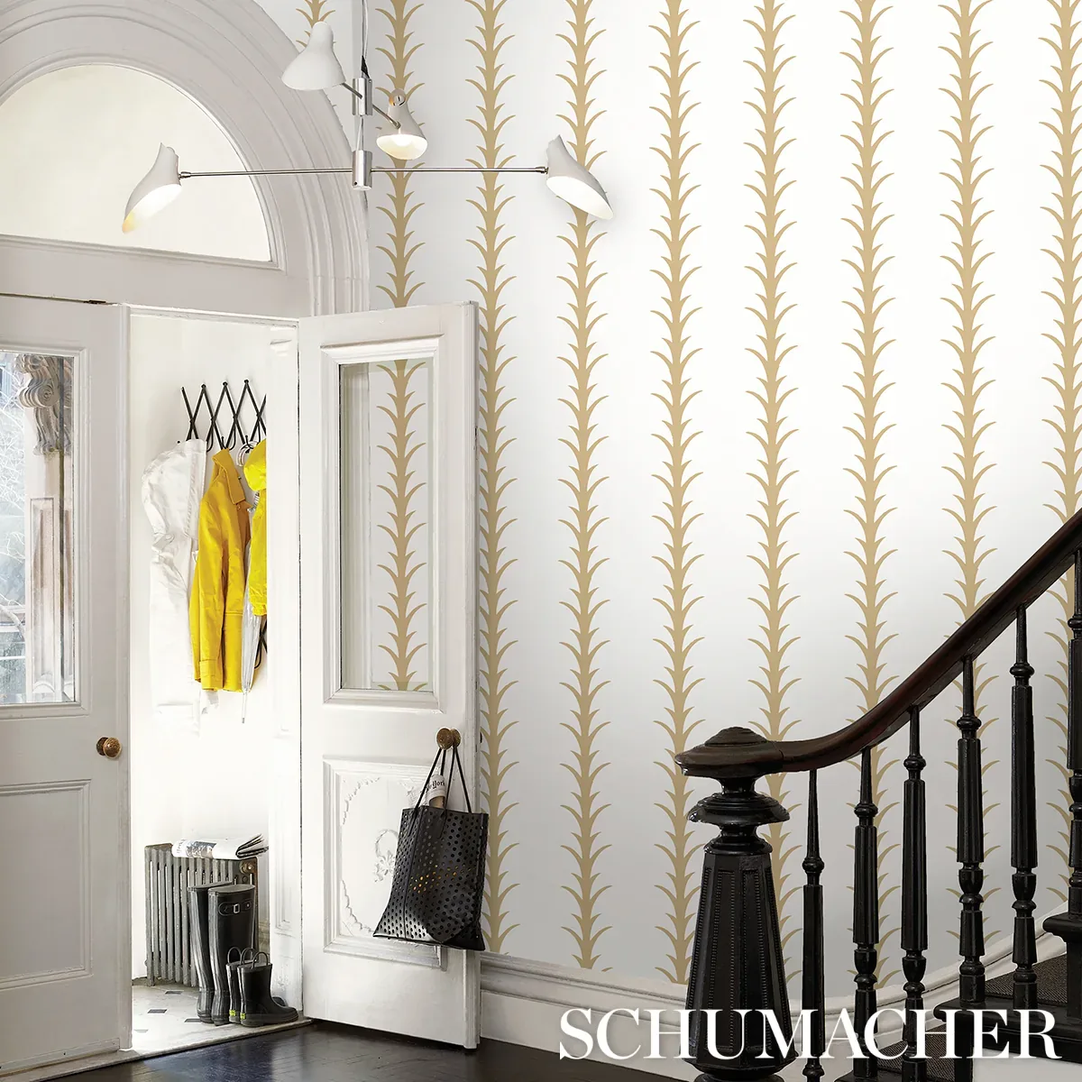 ACANTHUS STRIPE GOLD ON IVORY Schumacher Wallpaper wallpaper - SKU 5014772
