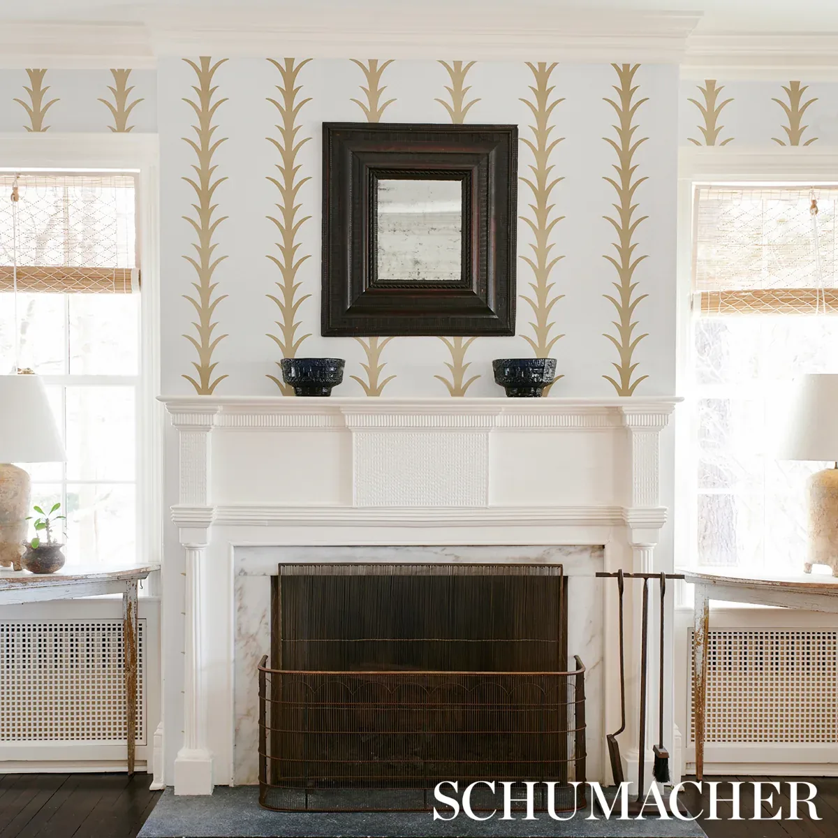 ACANTHUS STRIPE GOLD ON IVORY Schumacher Wallpaper wallpaper - SKU 5014772
