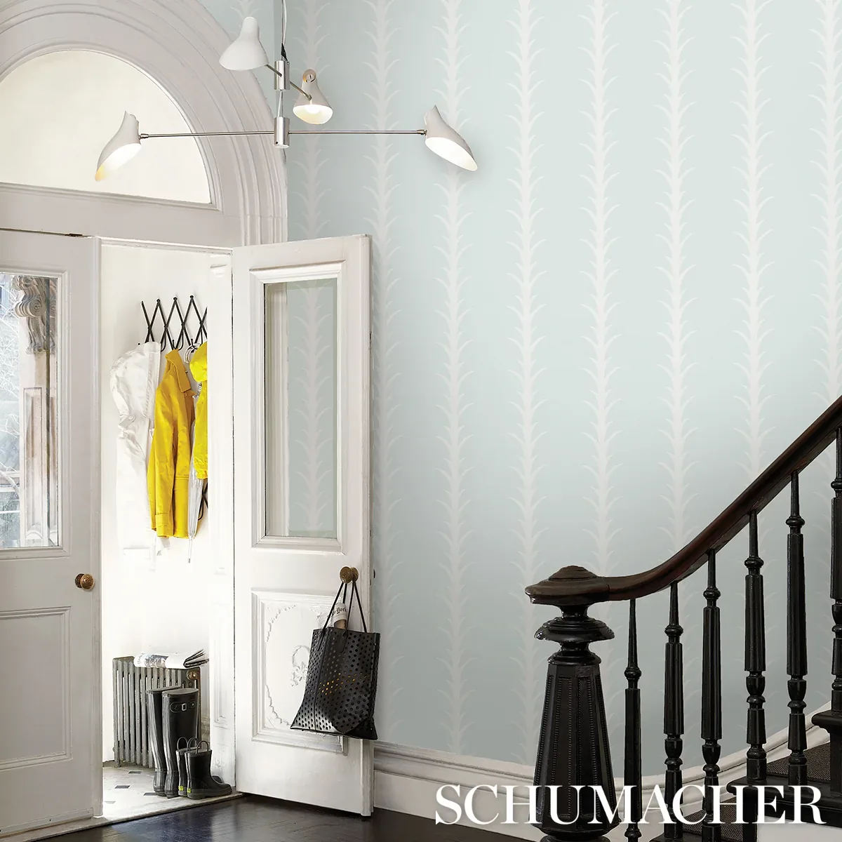 ACANTHUS STRIPE - IVORY ON MINERAL Schumacher Wallpaper | Wa ACANTHUS STRIPE IVORY ON MINERAL Schumacher Wallpaper wallpaper - SKU 5014770
