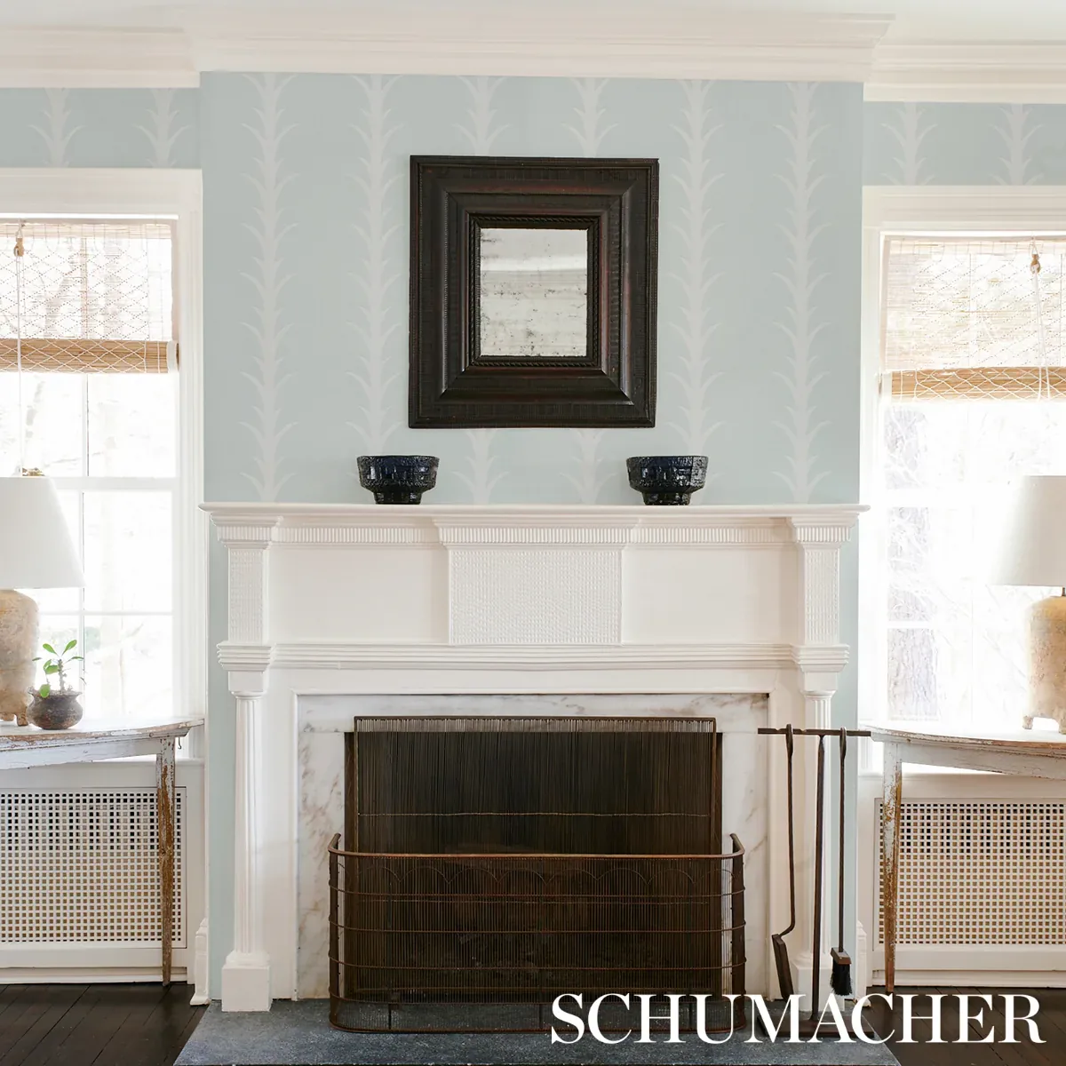 ACANTHUS STRIPE - IVORY ON MINERAL Schumacher Wallpaper | Wa ACANTHUS STRIPE IVORY ON MINERAL Schumacher Wallpaper wallpaper - SKU 5014770