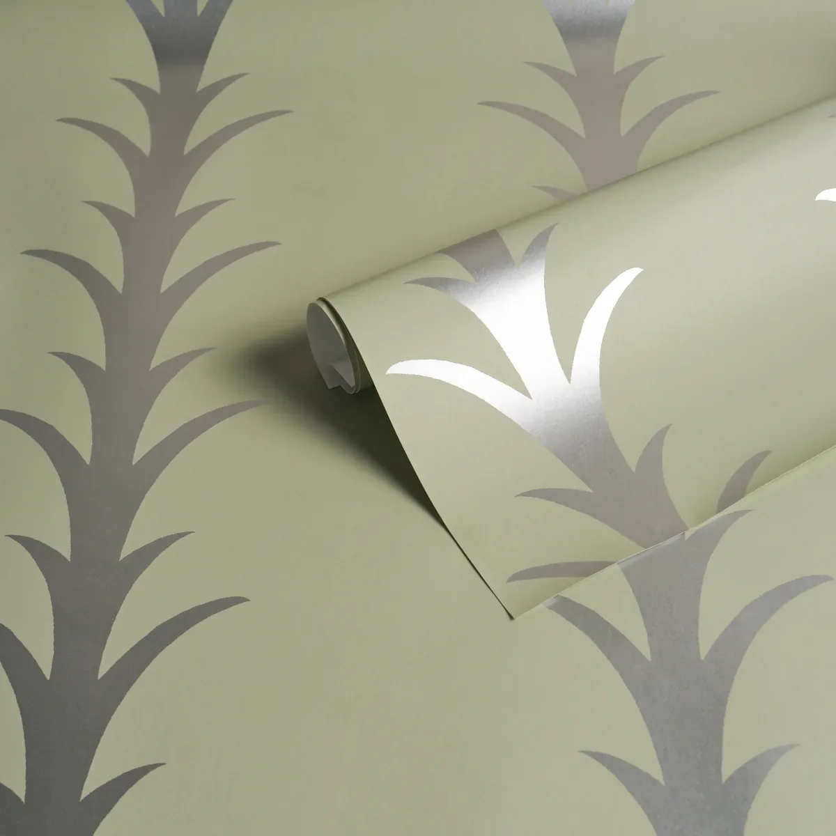 ACANTHUS STRIPE METALLIC ON SAGE Schumacher Wallpaper wallpaper - SKU 5014776
