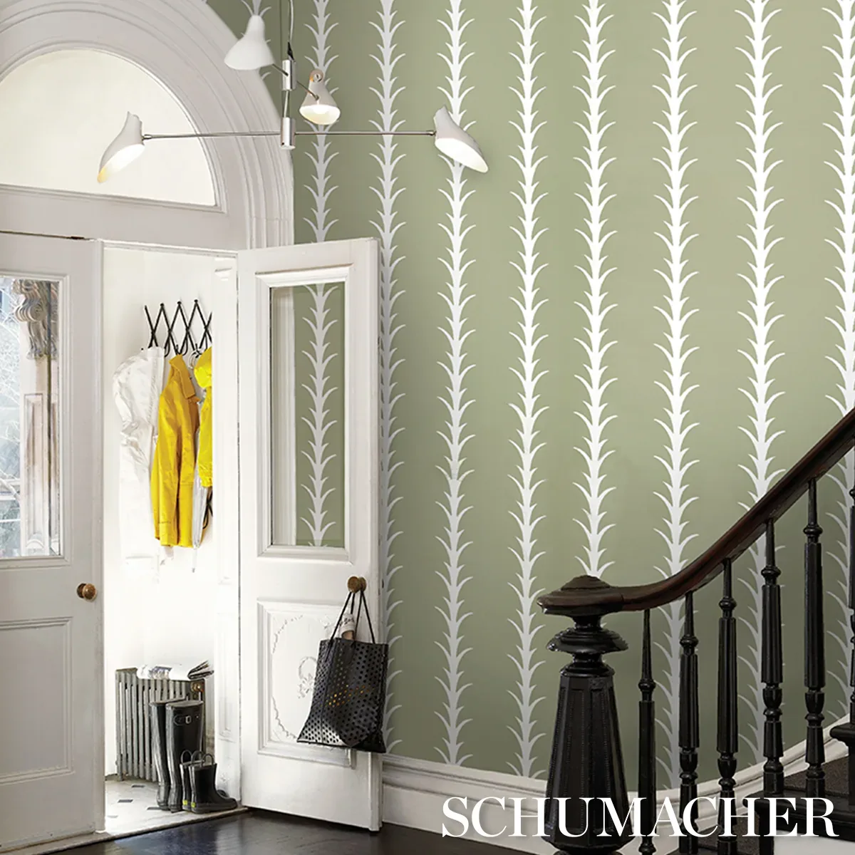 ACANTHUS STRIPE METALLIC ON SAGE Schumacher Wallpaper wallpaper - SKU 5014776