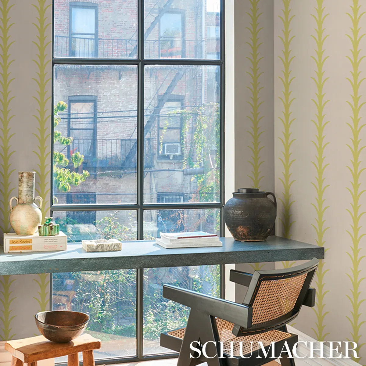 ACANTHUS STRIPE SOLEIL ON SAND Schumacher Wallpaper wallpaper - SKU 5014775