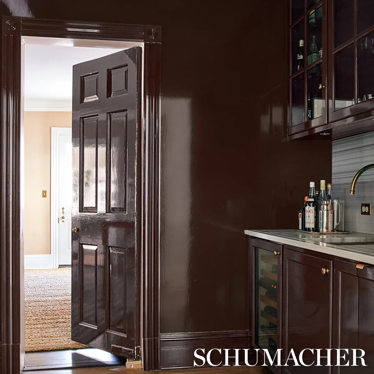 ACE FAUX LACQUER PERFORMANCE VINYL MOCHA Schumacher Wallpaper wallpaper - SKU 5015942