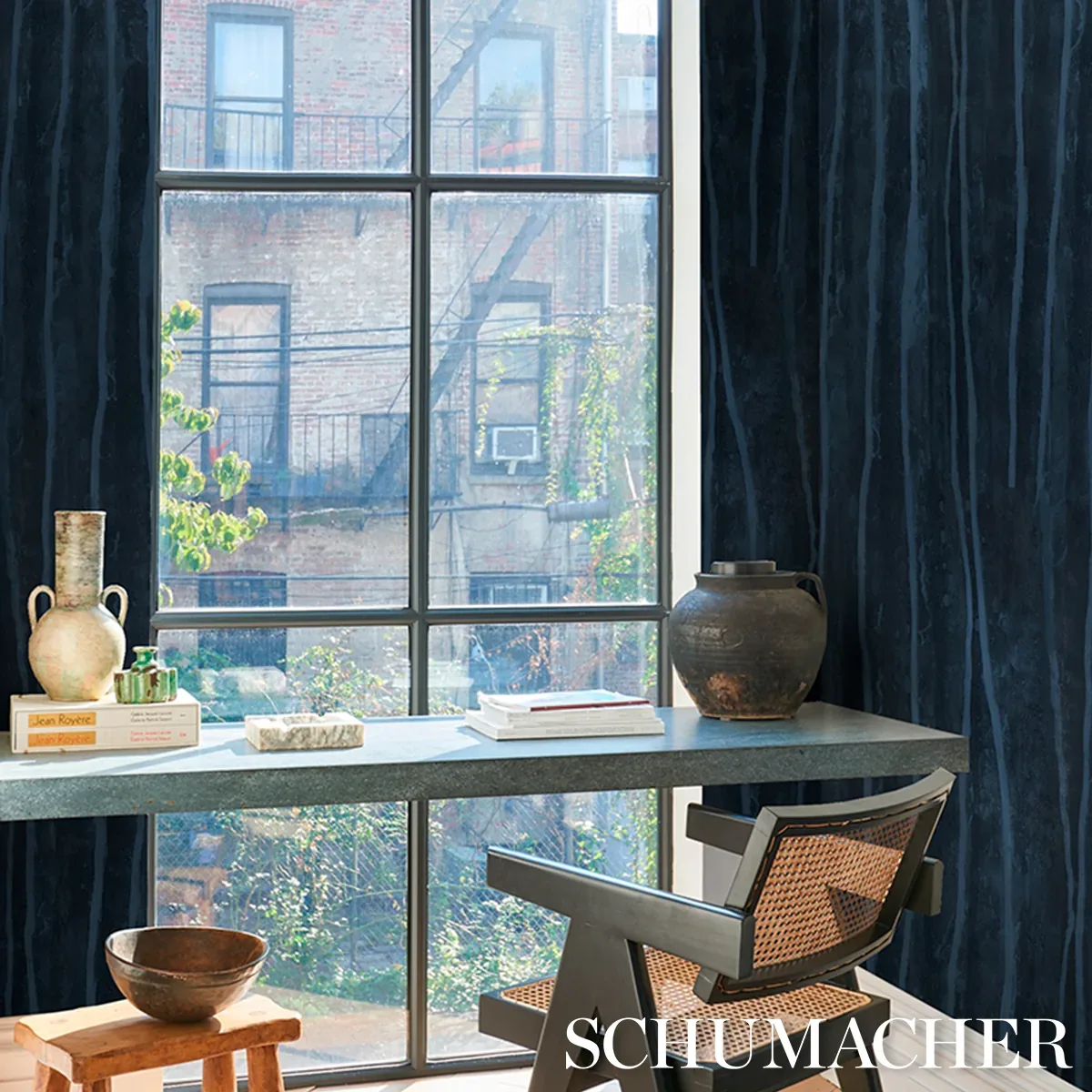ALDEN ORGANIC PLASTER WALLCOVERING DEEP SEA Schumacher Wallpaper wallpaper - SKU 5017421