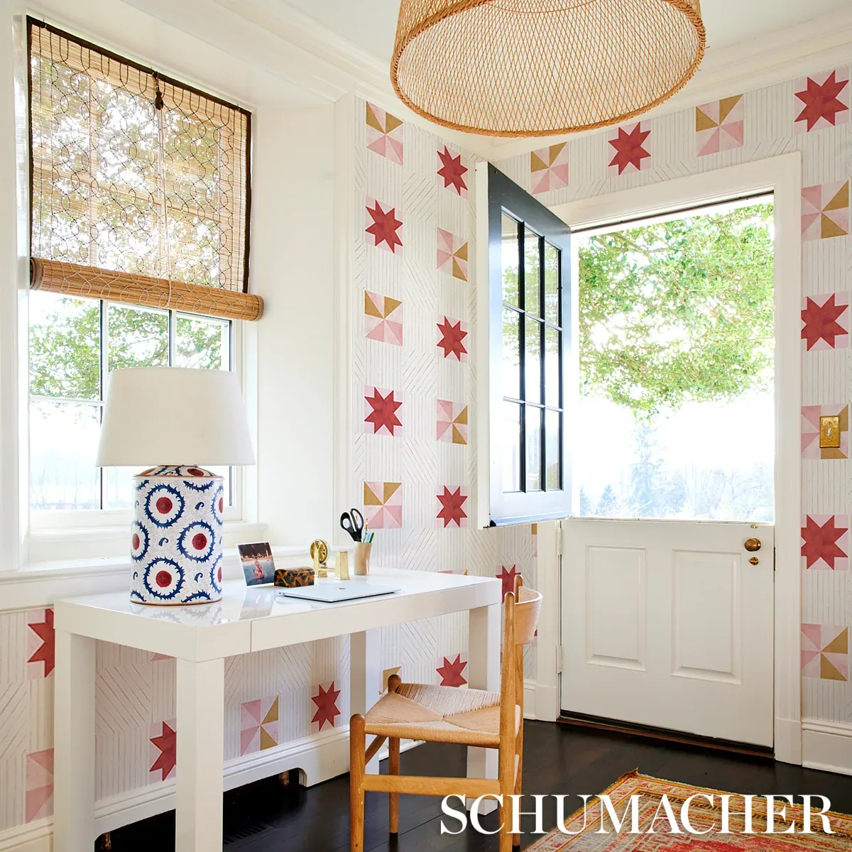 ALEXANDER - RED & EARTHY PINK Schumacher Wallpaper | Wallpap ALEXANDER RED & EARTHY PINK Schumacher Wallpaper wallpaper - SKU 5014550