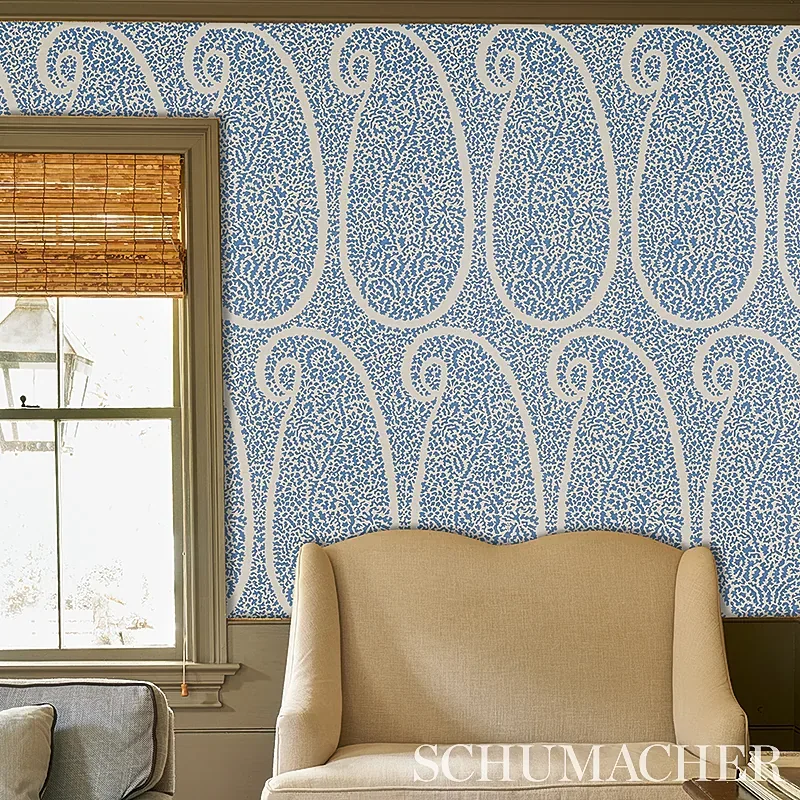 AMBALA PAISLEY SISAL BRIGHT BLUE Schumacher Wallpaper wallpaper - SKU 5013030