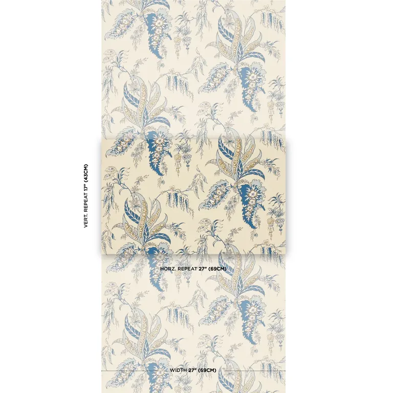 Schumacher APOLLINE BOTANICAL wallpaper, color CIEL & MARINE, SKU 5015501