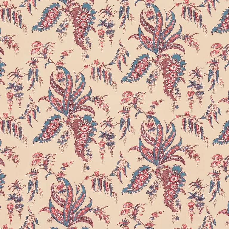 Schumacher APOLLINE BOTANICAL wallpaper, color ROUGE & BLEU, SKU 5015500