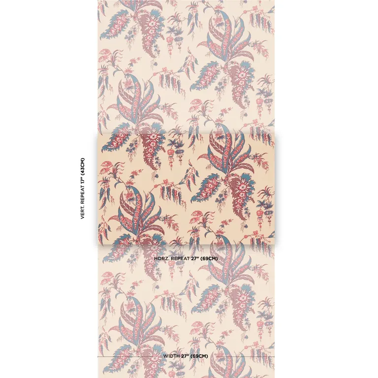 Schumacher APOLLINE BOTANICAL wallpaper, color ROUGE & BLEU, SKU 5015500