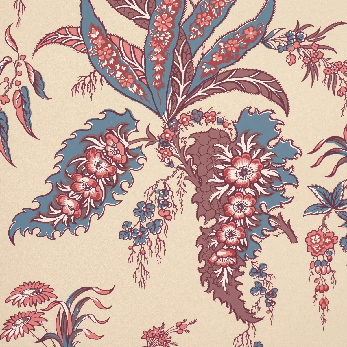 Schumacher APOLLINE BOTANICAL - ROUGE & BLEU Wallpaper | Buy Online Schumacher APOLLINE BOTANICAL wallpaper, color ROUGE & BLEU, SKU 5015500