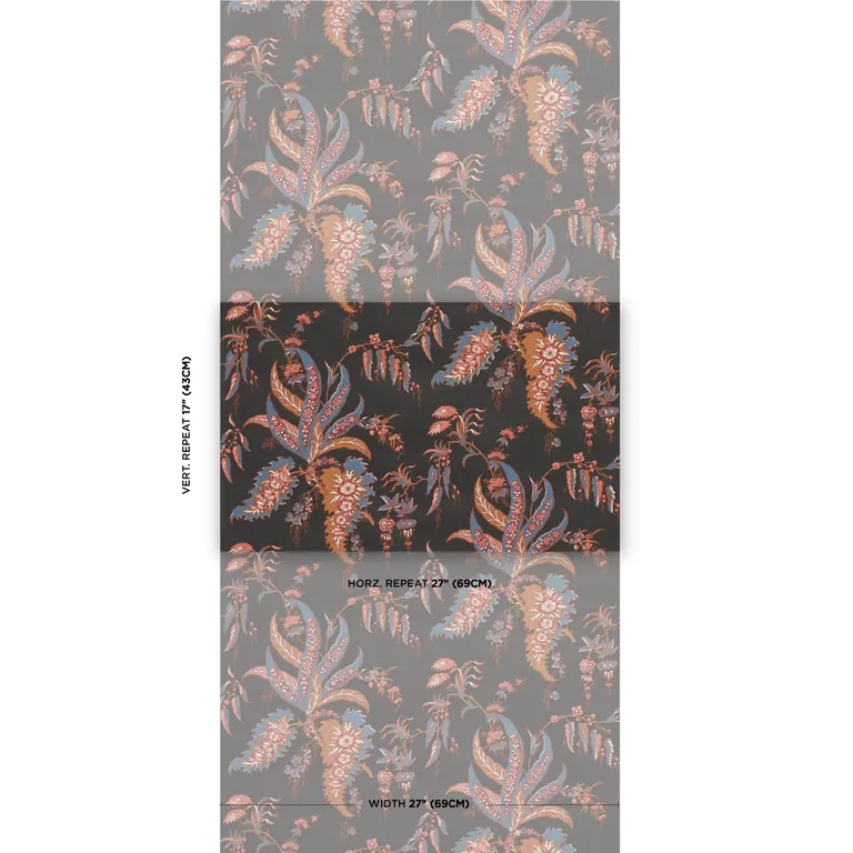 Schumacher APOLLINE BOTANICAL wallpaper, color ROUGE & NOIR, SKU 5015502