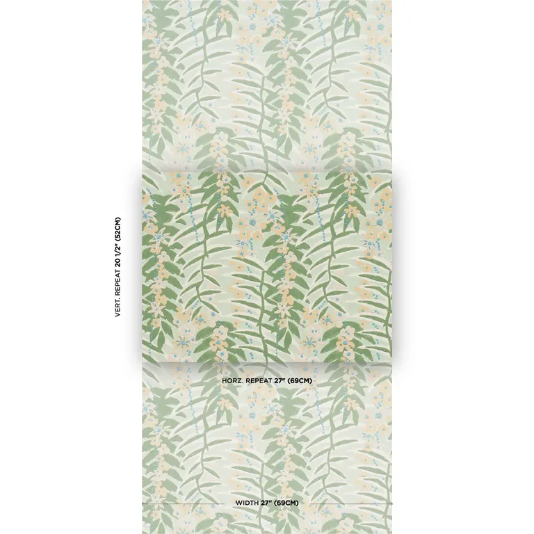 Schumacher ASHBEE BOTANICAL wallpaper, color AQUA, SKU 5016250
