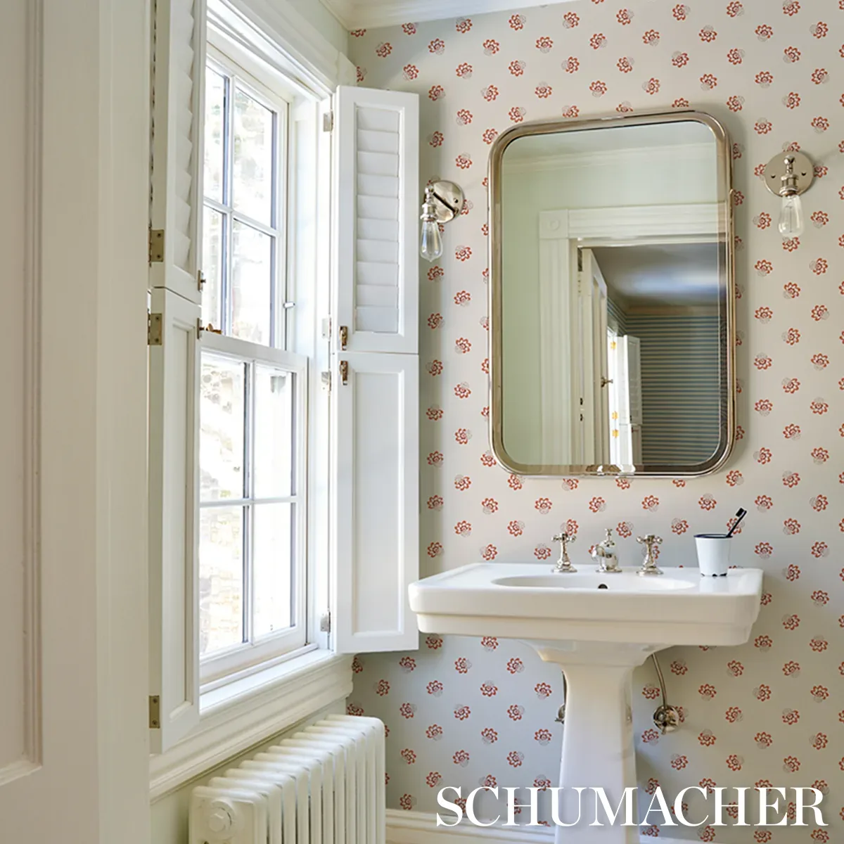AUCLAIR FLORAL - RED Schumacher Wallpaper | Wallpaper Twins AUCLAIR FLORAL RED Schumacher Wallpaper wallpaper - SKU 5016480