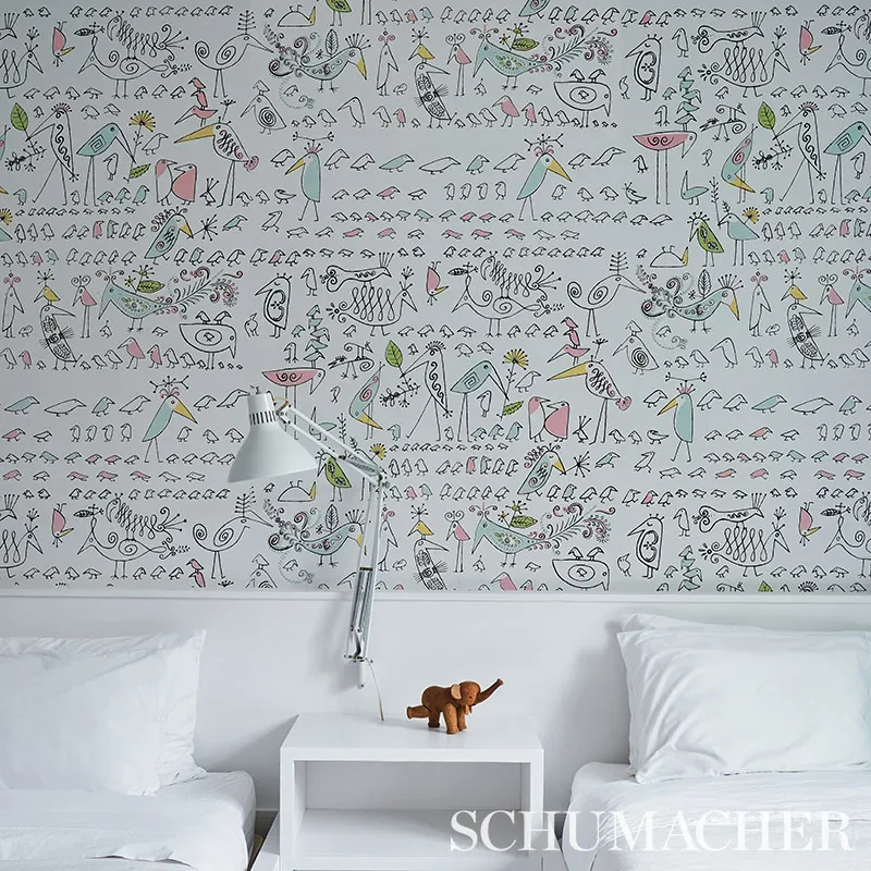 AVIARY - SOFT MULTI Schumacher Wallpaper | Wallpaper Twins AVIARY SOFT MULTI Schumacher Wallpaper wallpaper - SKU 5012780