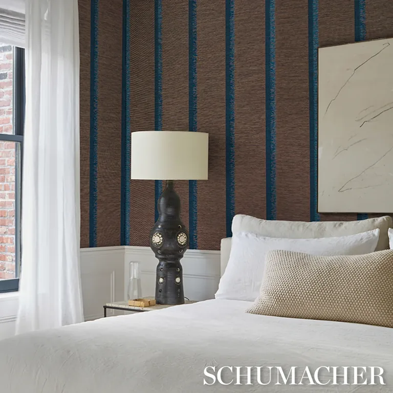 Schumacher AXEL FRINGE WALLCOVERING wallpaper, color PEACOCK/BROWN, SKU 5015710