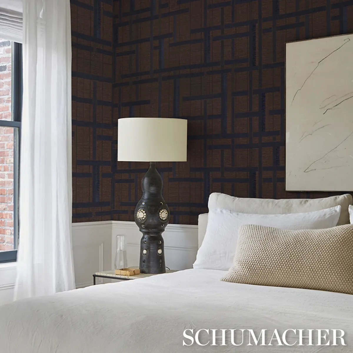 AXEL PLAID WALLCOVERING - NAVY/ESPRESSO Schumacher Wallpaper AXEL PLAID WALLCOVERING NAVY/ESPRESSO Schumacher Wallpaper wallpaper - SKU 5015721