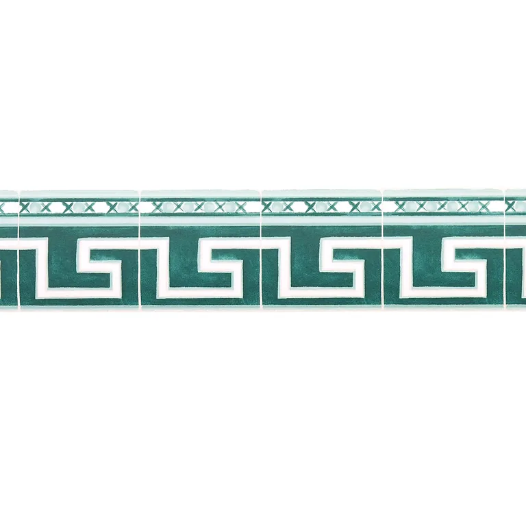 Schumacher AZULEJOS BORDER wallpaper, color EMERALD, SKU 5015131