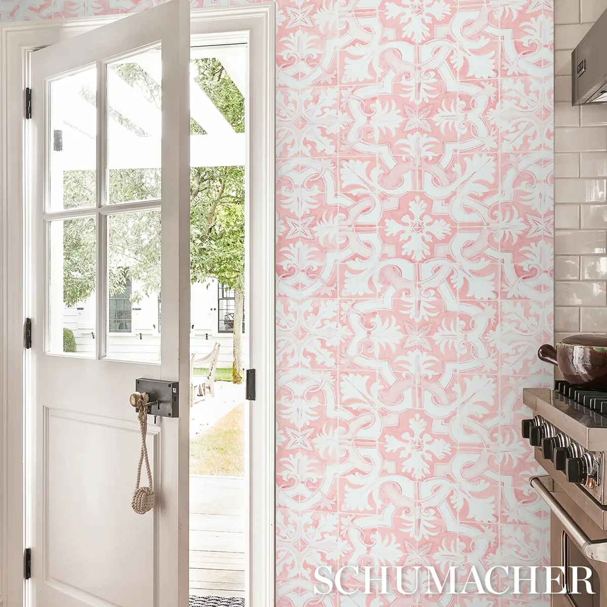 Azulejos - PINK Schumacher Wallpaper | Wallpaper Twins Azulejos PINK Schumacher Wallpaper wallpaper - SKU 5015122