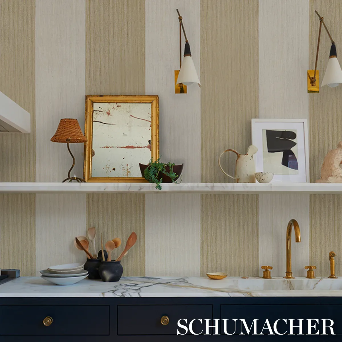 BACKDROP PAINTER'S STRIPE MOONLIGHT Schumacher Wallpaper wallpaper - SKU 5016900