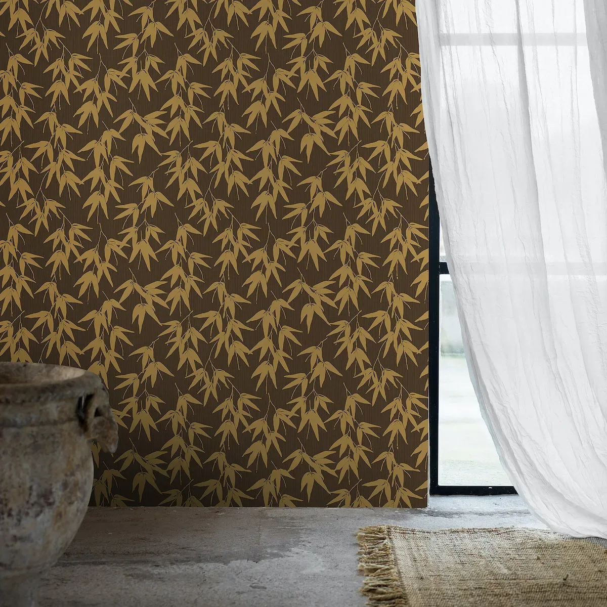 BAMBOO GARDEN BROWN AND GOLD Schumacher Wallpaper wallpaper - SKU 6469