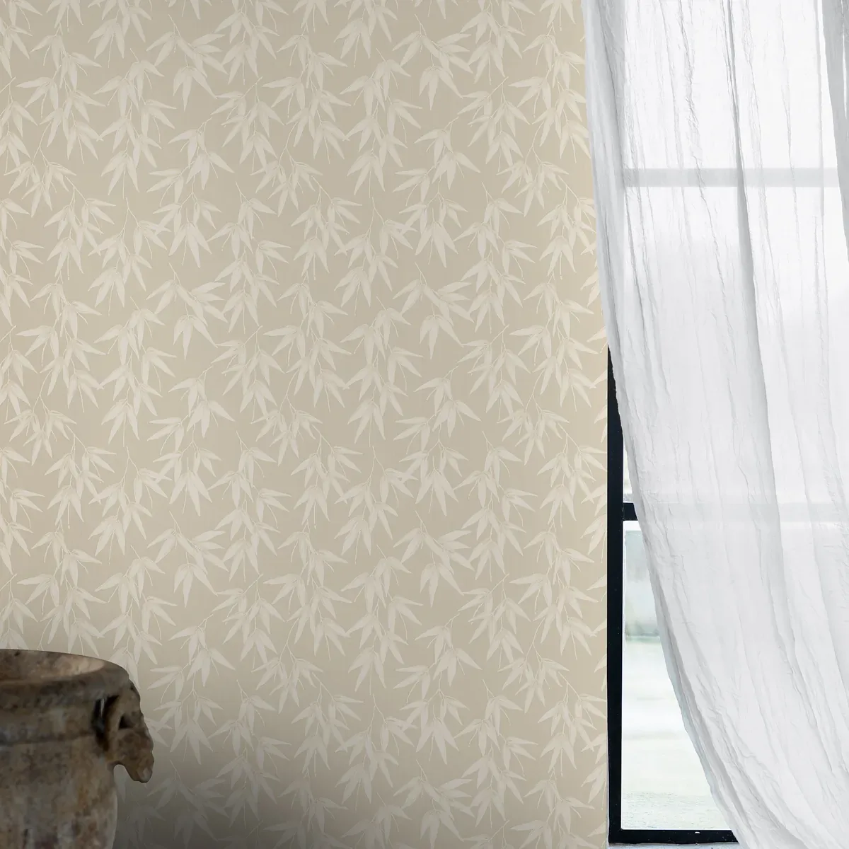 BAMBOO GARDEN STONE SHIMMER Schumacher Wallpaper wallpaper - SKU 6468