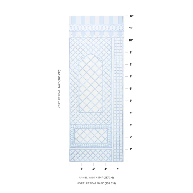 Schumacher BAMBOO TRELLIS PANEL B wallpaper, color BLUE, SKU 5014401