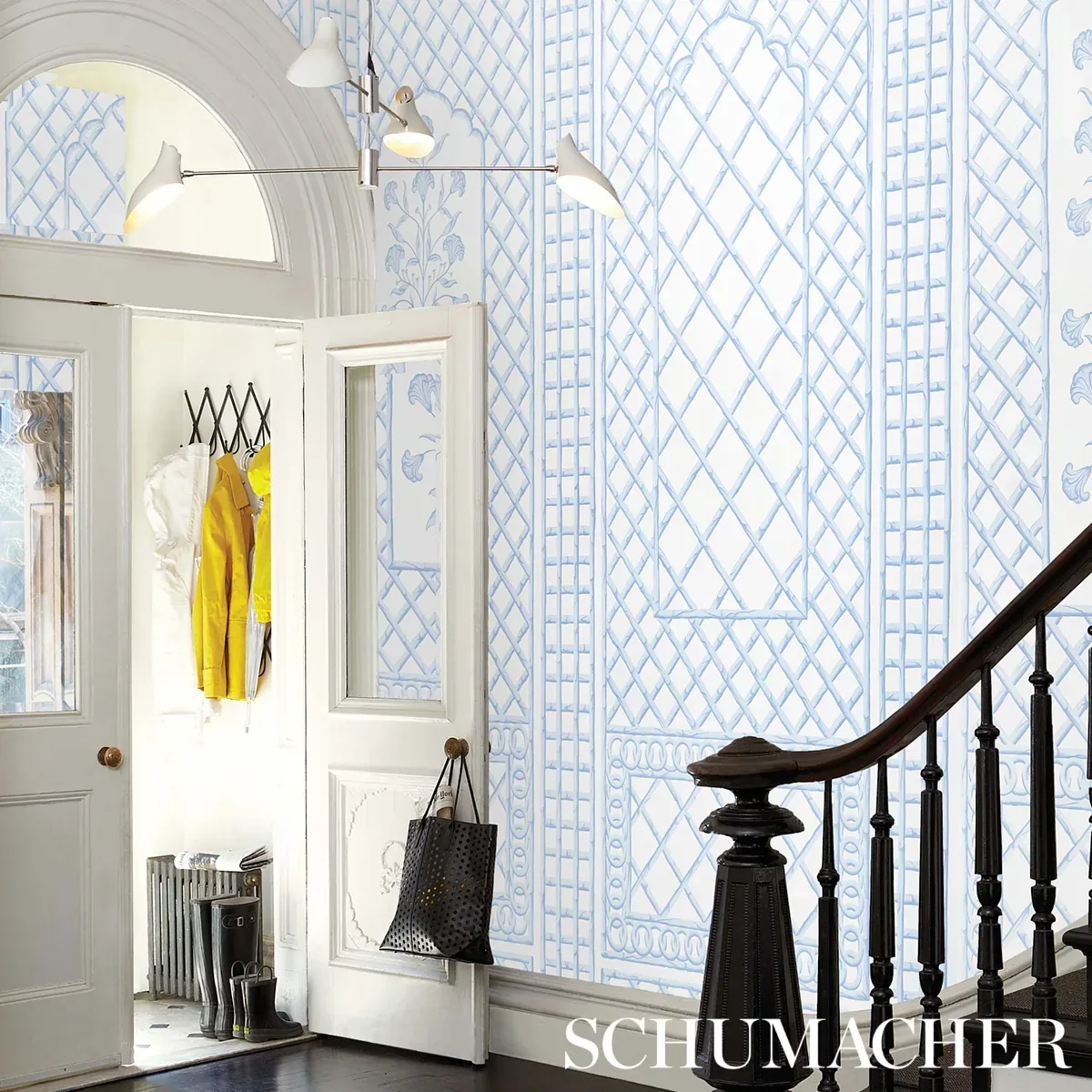 BAMBOO TRELLIS PANEL B - BLUE Schumacher Wallpaper | Wallpap BAMBOO TRELLIS PANEL B BLUE Schumacher Wallpaper wallpaper - SKU 5014401