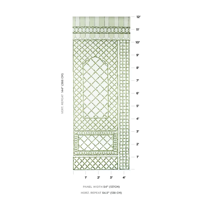 Schumacher BAMBOO TRELLIS PANEL B wallpaper, color GREEN, SKU 5014400