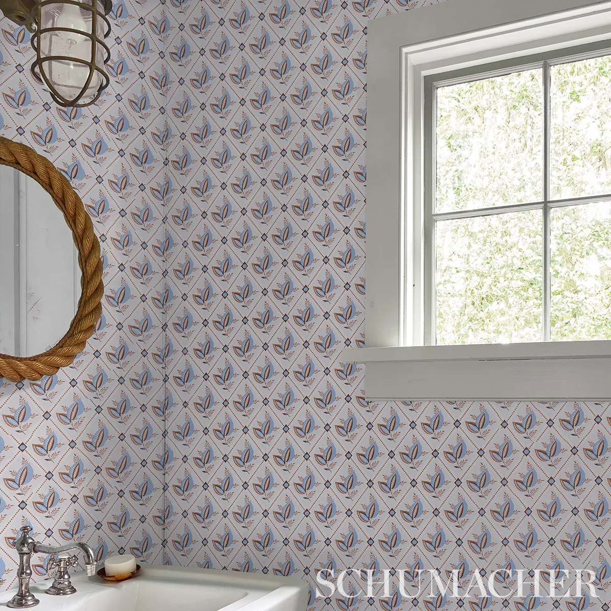 BASILE TRELLIS - DELFT & SEPIA Schumacher Wallpaper | Wallpa BASILE TRELLIS DELFT & SEPIA Schumacher Wallpaper wallpaper - SKU 5014232