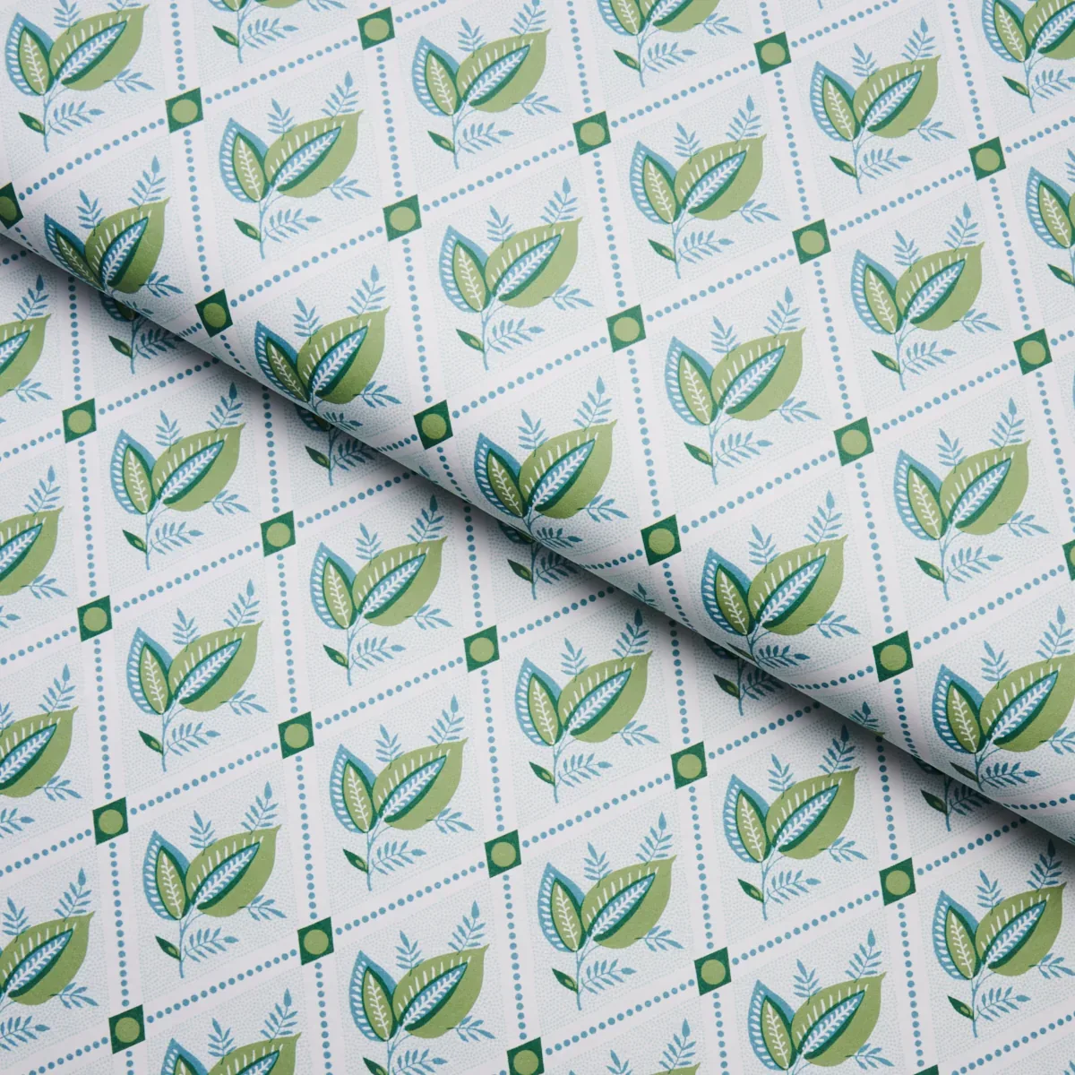 BASILE TRELLIS - LEAF & AQUA Schumacher Wallpaper | Wallpape BASILE TRELLIS LEAF & AQUA Schumacher Wallpaper wallpaper - SKU 5014231