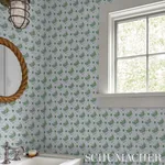 BASILE TRELLIS - LEAF & AQUA Schumacher Wallpaper | Wallpape BASILE TRELLIS LEAF & AQUA Schumacher Wallpaper wallpaper - SKU 5014231