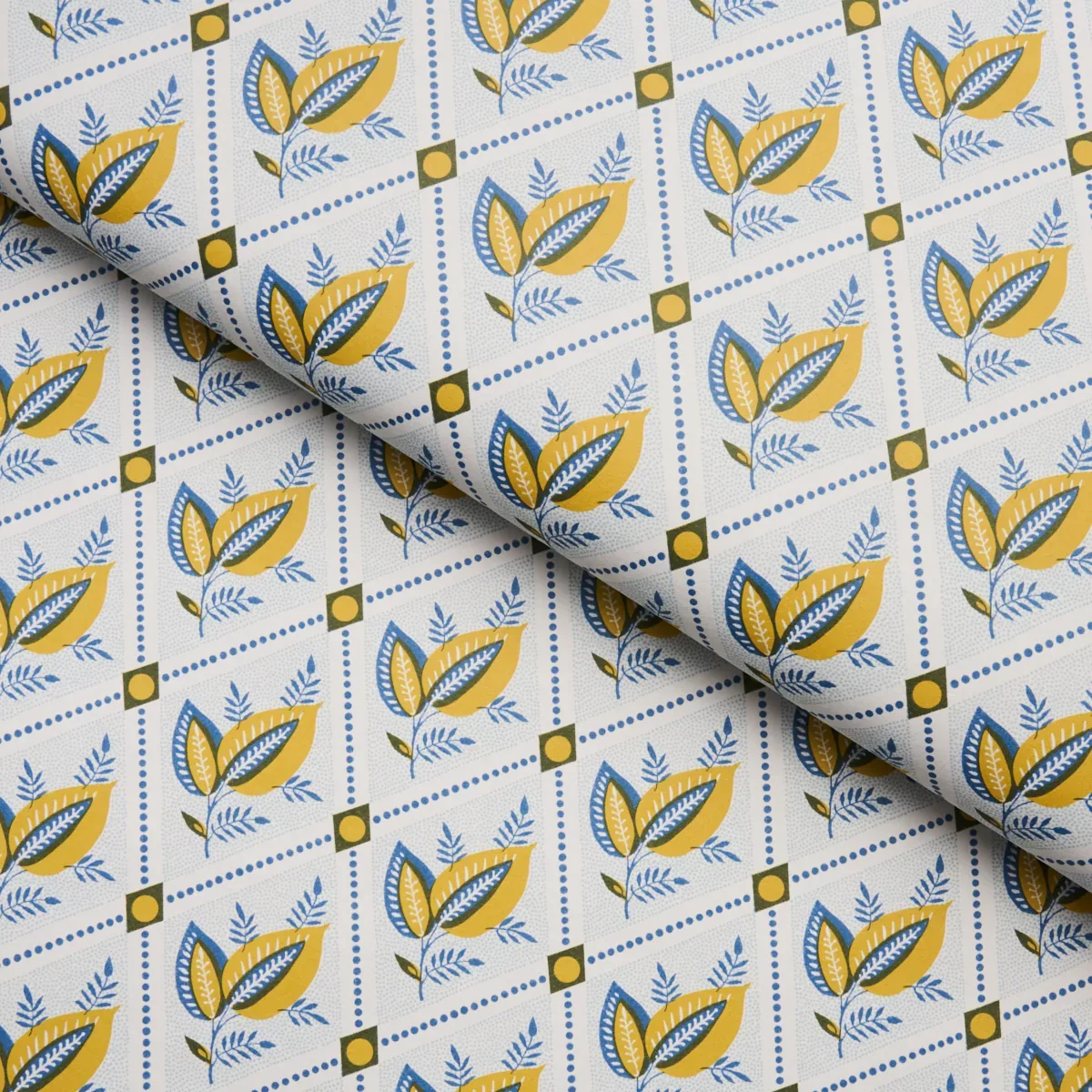 BASILE TRELLIS - YELLOW & BLUE Schumacher Wallpaper | Wallpa BASILE TRELLIS YELLOW & BLUE Schumacher Wallpaper wallpaper - SKU 5014230