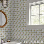 BASILE TRELLIS - YELLOW & BLUE Schumacher Wallpaper | Wallpa BASILE TRELLIS YELLOW & BLUE Schumacher Wallpaper wallpaper - SKU 5014230